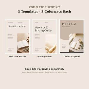 Paquete completo para clientes, plantillas de Canva para coaches y proveedores de servicios, paquete de bienvenida, guía de precios, propuesta. imagen 1