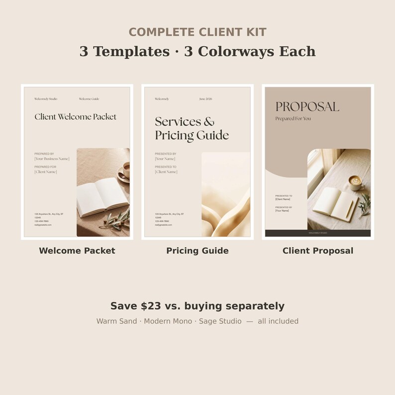 Paquete completo para clientes, plantillas de Canva para coaches y proveedores de servicios, paquete de bienvenida, guía de precios, propuesta. imagen 1