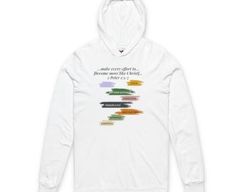 2 Peter 1:5-7 Ladder of Christian Virtues Adult Long-Sleeved Hoodie | Black Text