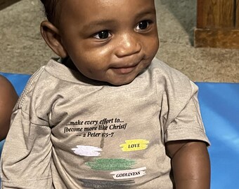 2 Peter 1:5-7 Ladder of Christian Virtue Infant Tee | (Black Text)