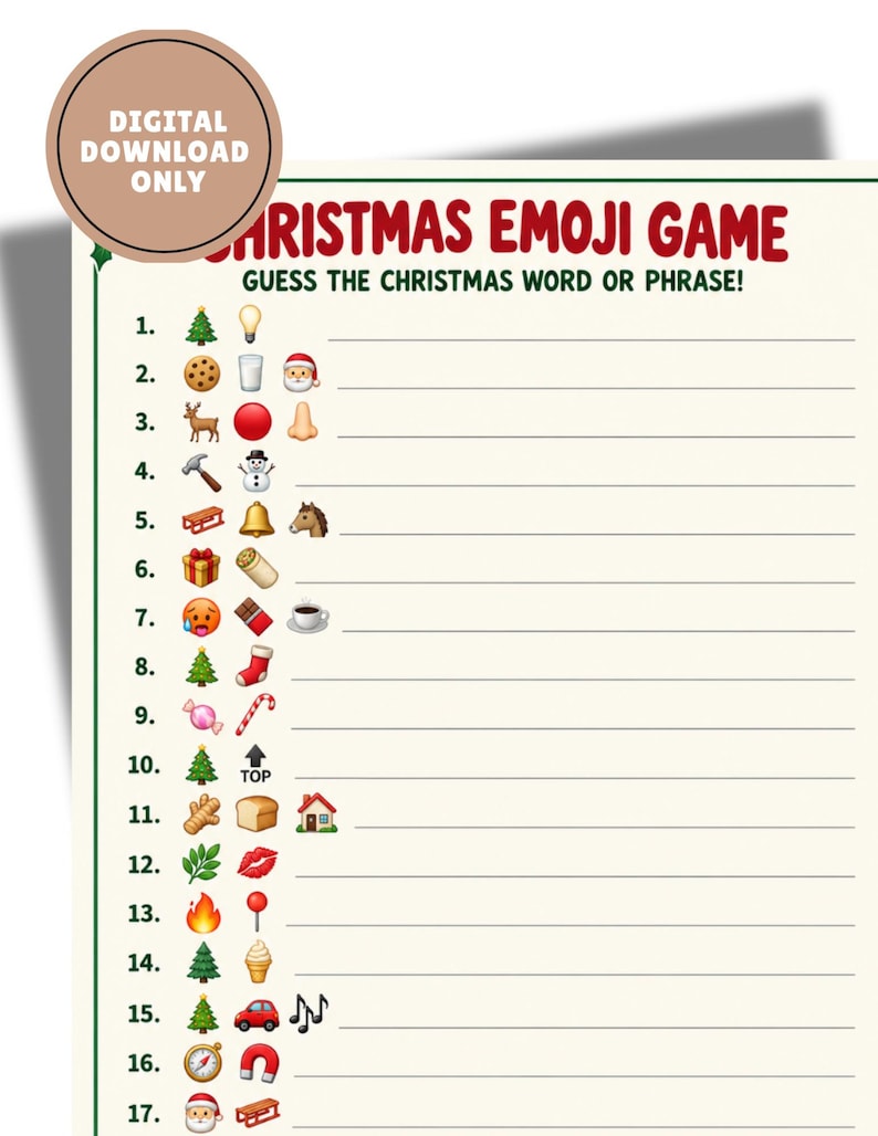 Christmas Emoji Game Printable | Christmas Party Game With Answer Key
