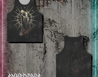 Charnel Dirge Tank Top, Dark Occult All Over Print, Gothic Skull Bone Lace Tee, Void Aesthetic Streetwear, Grunge Alt Summer Sleeveless