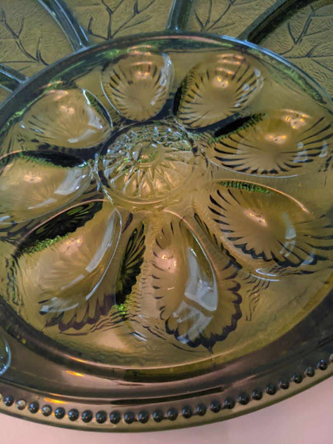 Indiana Glass Green Deviled Egg Platter Vintage Etsy