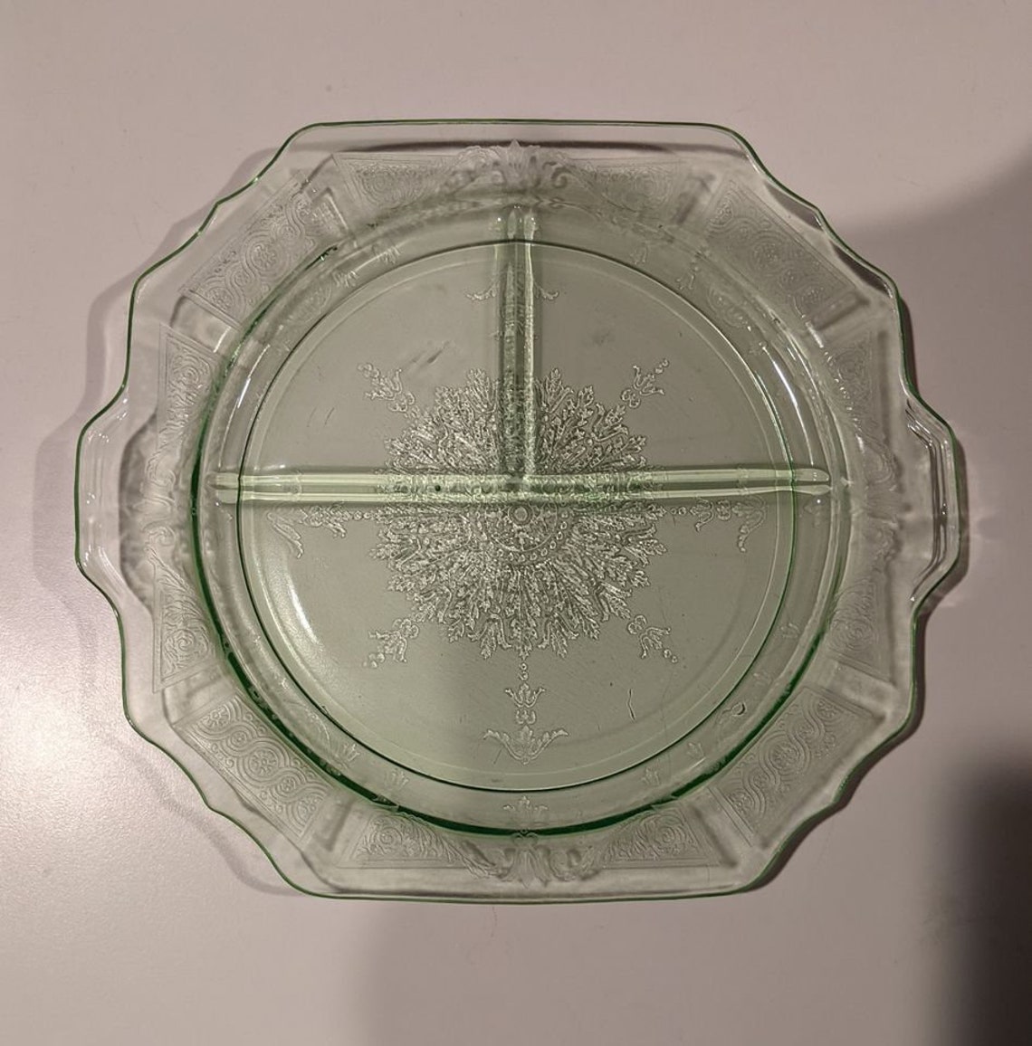 Anchor Hocking Princess Handled divided plate URANIUM Etsy