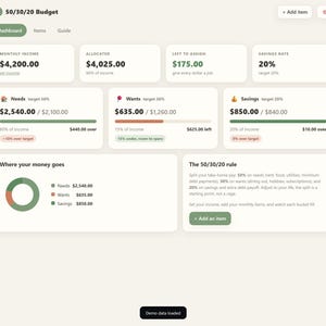 50/30/20 Budget Calculator App | Paycheck Budget Planner Digital Download | Needs Wants Savings Tracker Offline