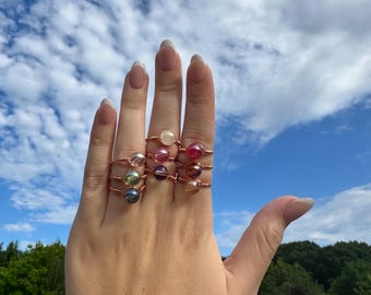 Handmade Beaded Gemstone Ring – Wire Wrapped Jewelry