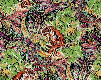 Tiger Paisley Baumwollstoff Meterware | Baxter Mill Archiv | Dschungel Tiger Quilting Stoff | Tropischer Tierdruck | 100% Baumwolle