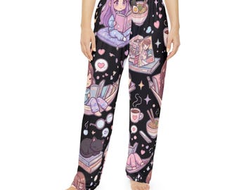 Przytulne spodnie piżamowe dla dziewcząt do czytania w stylu kawaii
