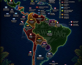 Central and South America Map | Latin America Countries, Capitals & Flags | Educational Cinematic Poster