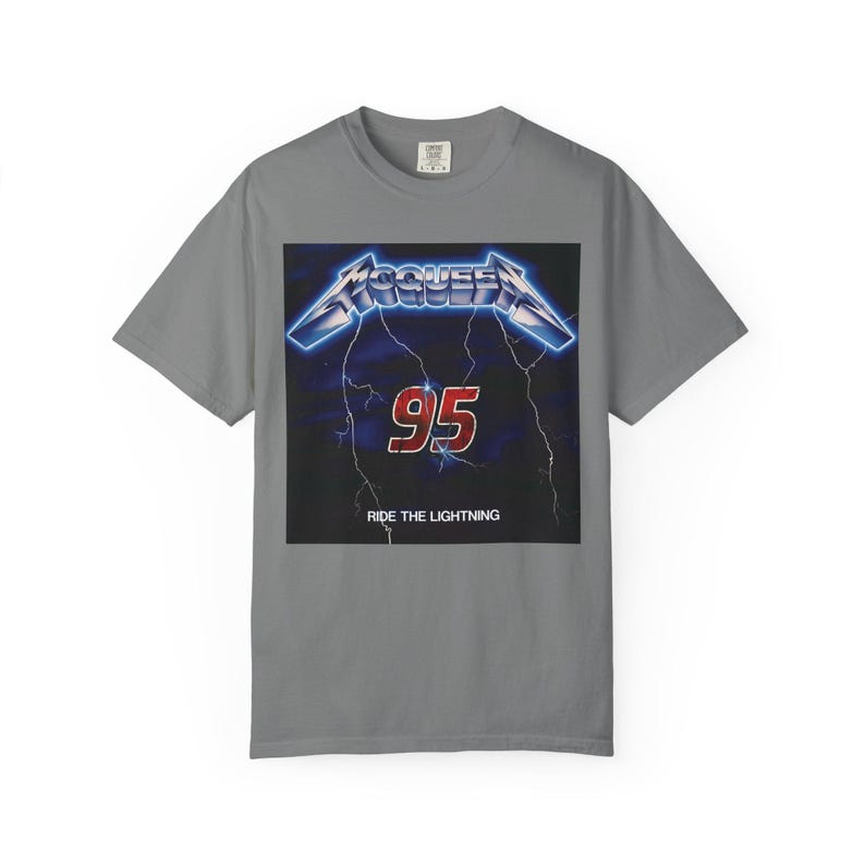 McQueen 95 Ride the Lightning Shirt | Disney Cars Metal Tee | Lightning McQueen Gift | Funny Disney Adult Shirt | Pixar Cars Fan Tee image 3