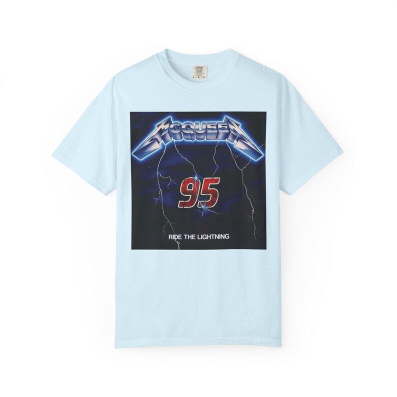 McQueen 95 Ride the Lightning Shirt | Disney Cars Metal Tee | Lightning McQueen Gift | Funny Disney Adult Shirt | Pixar Cars Fan Tee image 4