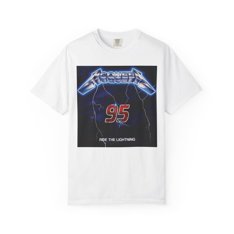 McQueen 95 Ride the Lightning Shirt | Disney Cars Metal Tee | Lightning McQueen Gift | Funny Disney Adult Shirt | Pixar Cars Fan Tee image 1