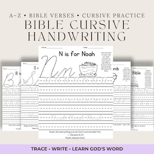 Cuaderno de escritura cursiva imprimible en PDF. Currículo para educación en el hogar. Educación cristiana. Hoja de trabajo para trazar versículos bíblicos. Para niños de primaria.