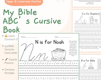 Cursive Handwriting Workbook Printable Pdf Homeschool Curriculum Christian Education Bible Verse Tracing Worksheet Kids Ages Elementary