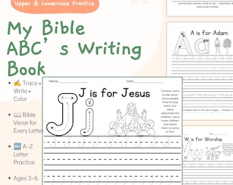 Alphabet Tracing Printable Bible Handwriting Workbook Preschool Verse Worksheet Christian Homeschool Activity Kindergarten Letter Practice