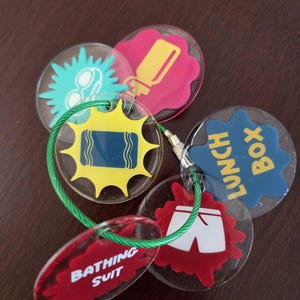 Backpack Reminder Rings I Acrylic Bright Water Bottle Lunch Box Tags I ADHD Visual Checklist I Kids Changeable Keychain