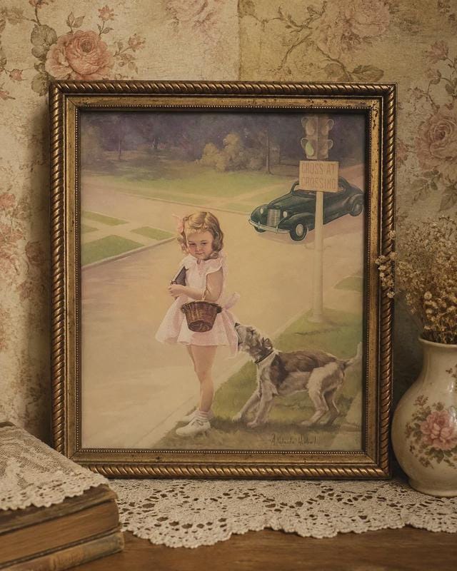 * antique picture ❀* 女の子とワンちゃんのいる 版画プリント antique picture ❀* 女の子とワンちゃんのいる 版画プリント Antique