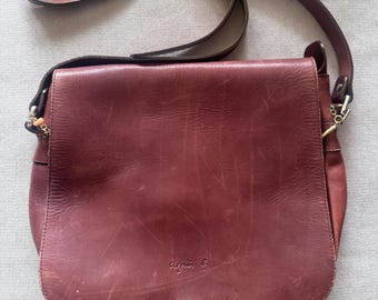 Vintage Agnès b. Voyage Burgundy Leather Messenger Bag with Charm |