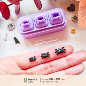 Tiny Spider Micro Clay Cutters | Digital STL & 3MF Files | 3 Sizes + Stackable Storage Box
