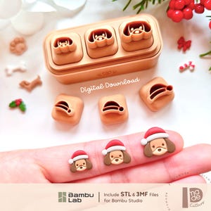 Christmas Santa Dachshund Micro Clay Cutter STL & 3MF Files | 3 Sizes + Stackable Storage Box
