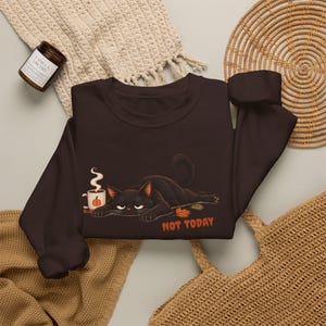 Grumpy Black Cat Tee, Tired Coffee Lover Sweatshirt, Cozy Fall Apparel