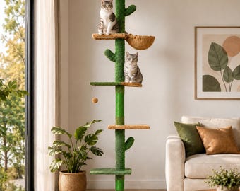 Cactus Cat Tree Floor Ceiling Cat Tower Tall Climbing Condo Hammock