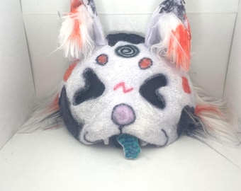 Calico cat therian mask with removable fish