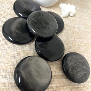Silver Obsidian Palm Stone | Custom Made Round Flat Palm | Intuitively Chosen | Approximately 2 x 2 Inches | Protective Crystal