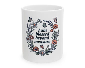 Floral Wreath with Butterflies Mug | Ceramic Coffee Cup
