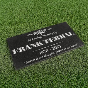 Lápide de granito personalizada | Placa memorial personalizada | Lápide para cemitério | Pedra comemorativa gravada | Opção de design em branco e cinza