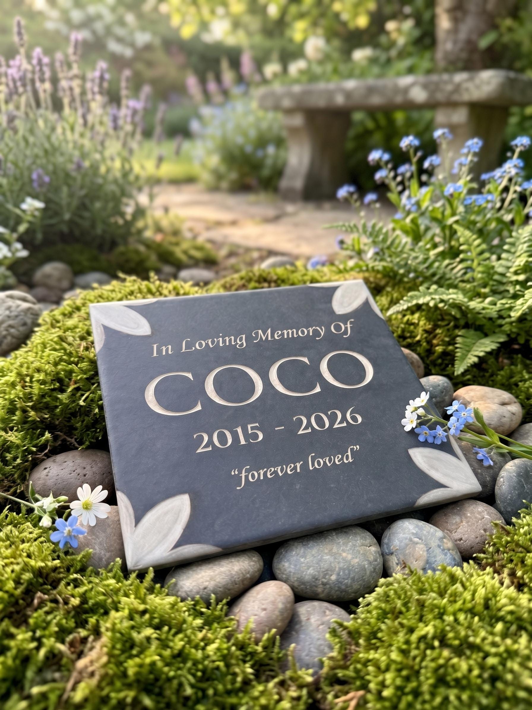 Personalized Pet Memorial Plaque, Custom Engraved Slate Grave Marker, Dog or Cat Memory Stone, Garden Pet Loss Gift