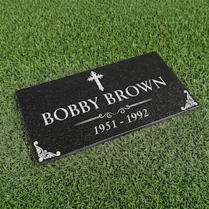 Lápide de granito personalizada | Placa memorial personalizada | Lápide para cemitério | Pedra comemorativa gravada | Opção de design em branco e cinza
