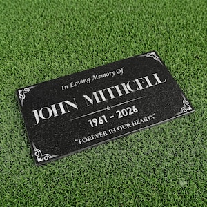 Lápide de granito personalizada | Placa memorial personalizada | Lápide para cemitério | Pedra comemorativa gravada | Opção de design em branco e cinza