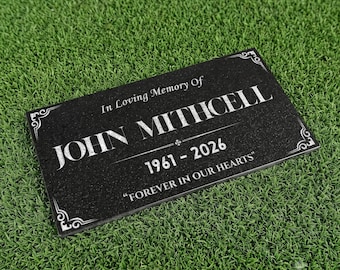 Custom Granite Grave Marker | Personalized Memorial Plaque | Cemetery Headstone | Engraved Remembrance Stone | White and Gray Option Design