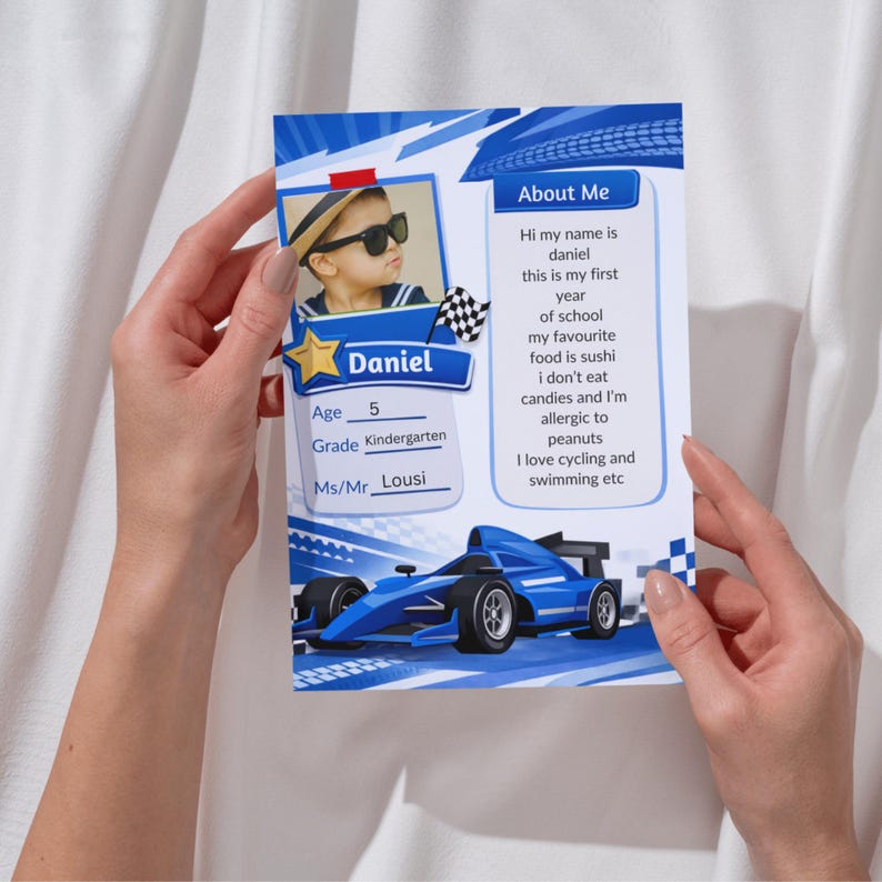 Racing Theme About Me Worksheet | First Day School Intro Page (digital ...