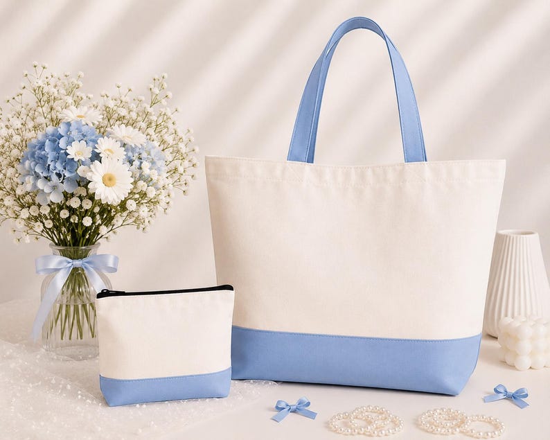 Durable canvas tote bag and zipper pouch set for everyday use