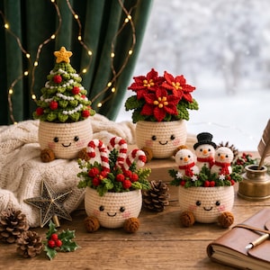 Pot de Noël au crochet, mini sapin tricoté, décoration de Noël, joli pot souriant, décoration de table hivernale, idée cadeau pour les fêtes