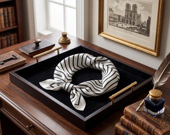 Striped Silk Square Scarf for Women, Elegant Office Party Neckwear, Mother's Day Christmas Gift, Perfect Present for Mom Wife