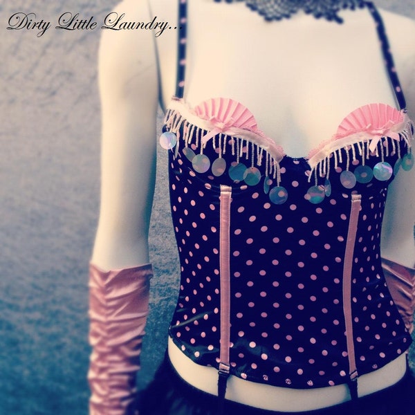 pink polka doted french bustier/garter 34 A