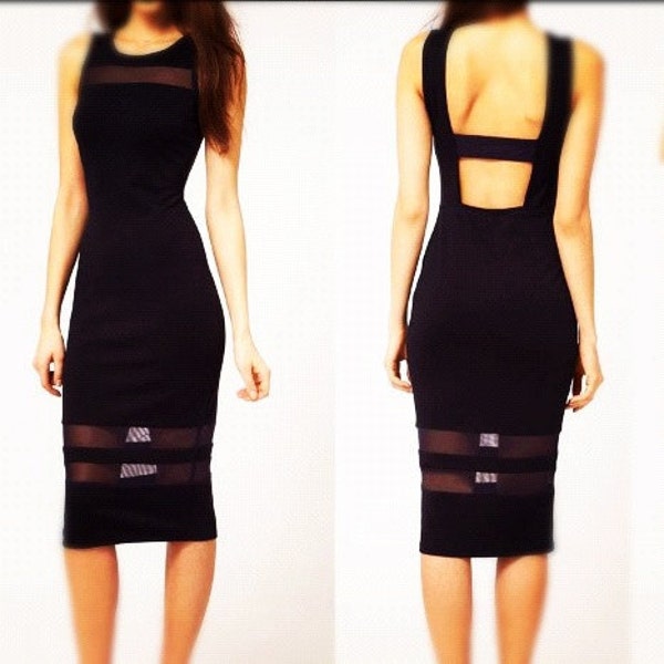 long casual mesh see through strips dress