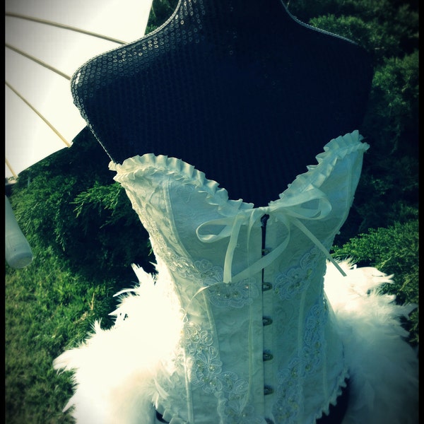 white burlesque corset dress