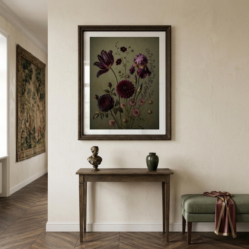 Moody Botanical Print, Vintage Dark Academia Floral Art (Digital Download) image 3