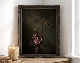 Dark Floral Still Life Print | Vintage Flemish Vase Painting (Digital Download)