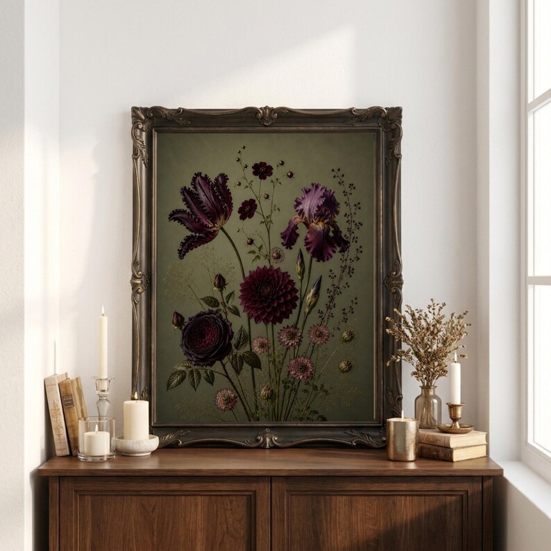 Moody Botanical Print, Vintage Dark Academia Floral Art (Digital Download) image 8