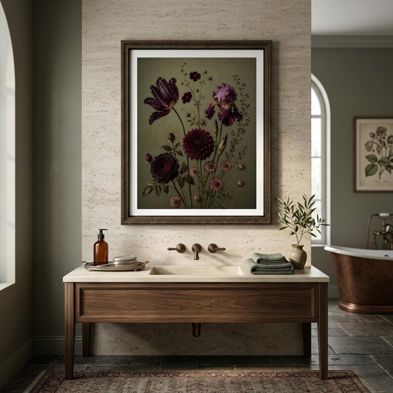 Moody Botanical Print, Vintage Dark Academia Floral Art (Digital Download) image 6