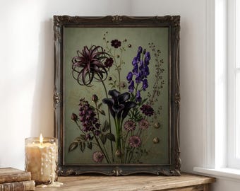 Dark Academia Botanical Print, Black Calla Lily, Gothic Floral (Digital Download)