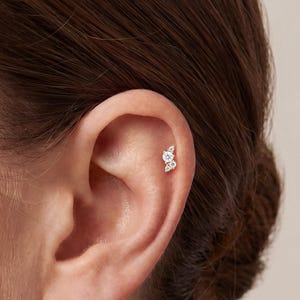 14K Solid Gold Lab Diamond Threadless Flat Back Cartilage Stud Earring