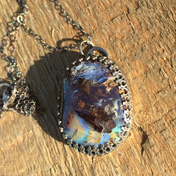 Australian opal necklace / boulder opal / silver necklace