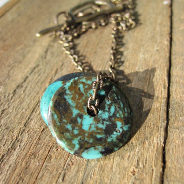 Simply Turquoise Necklace- Brass and Turquosie Bohemian neckwear