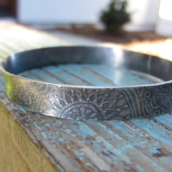 Silver etched bangle- Hand drawn tribal design